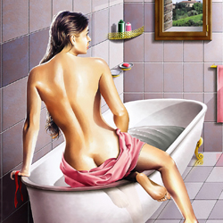 donna seduta sul bordo della vasca da bagno